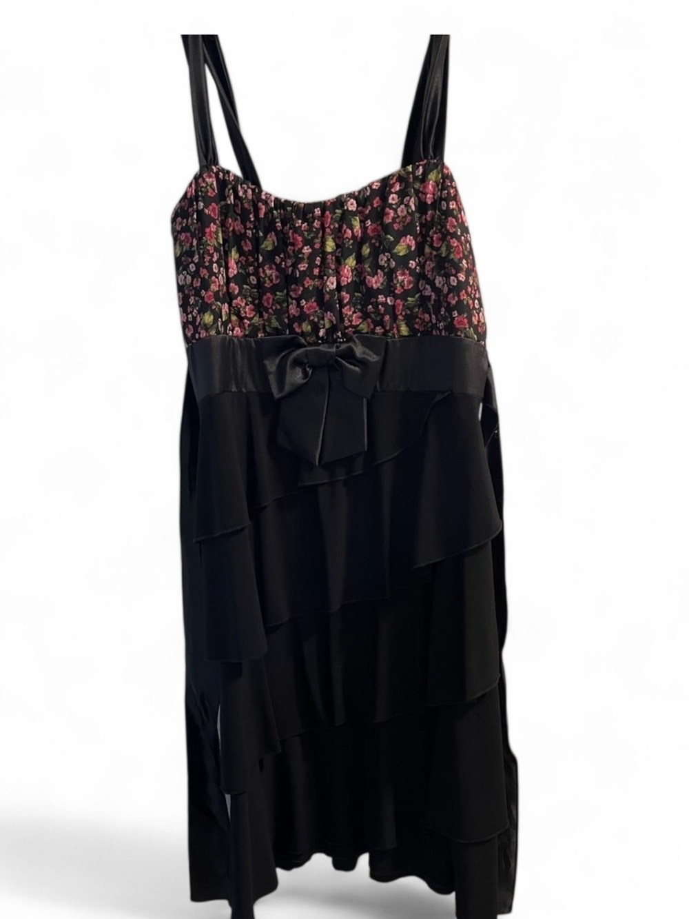 Deb Black Dress with Pink Floral Bodice Boho Grunge 2XL Stretch